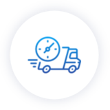 Icon of a delivery truck with a clock, symbolizing time-sensitive shipping or logistics.