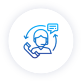 Icon of a person with a phone and speech bubble, symbolizing customer service or communication.