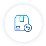 Icon of a package with a rightward arrow on a white background